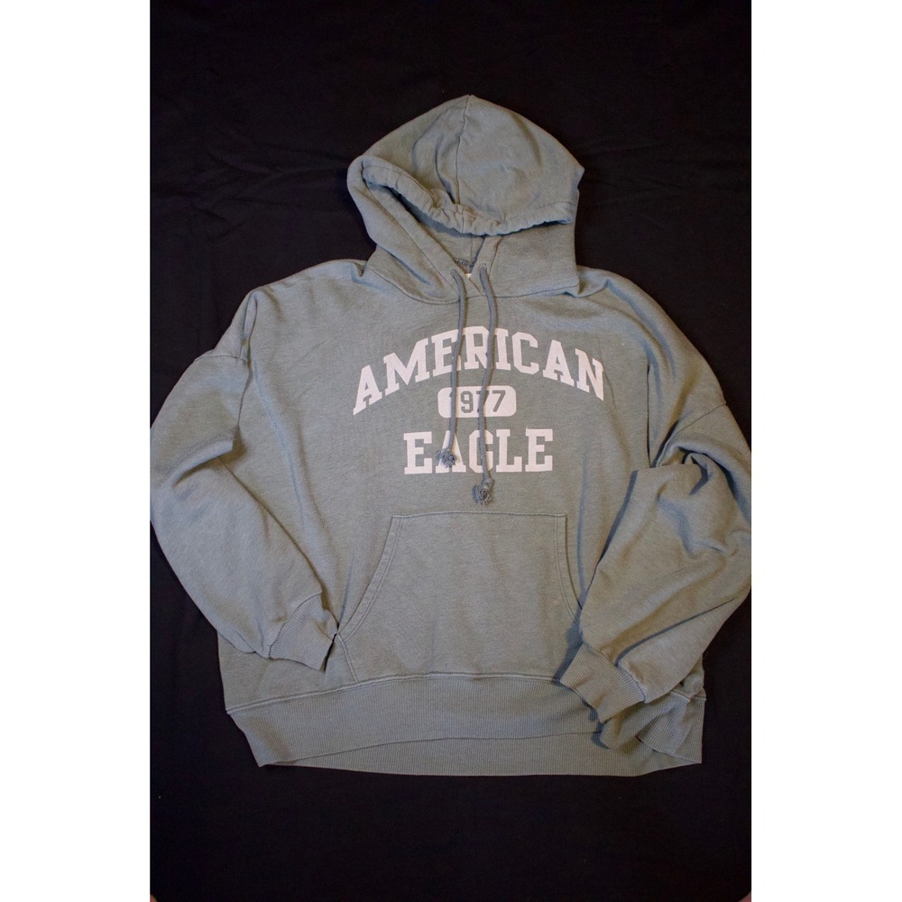 American Eagle Womens Oversized Graphic Hoodie Sage Green 1977 Varsity Small S